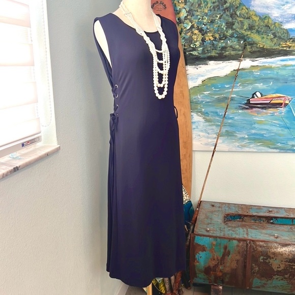 NWT,Ann Taylor,NAVY (Sold-Out On-Line),Lace-Up,Side-Tie,Jersey Dress,Size XL - Picture 4 of 12